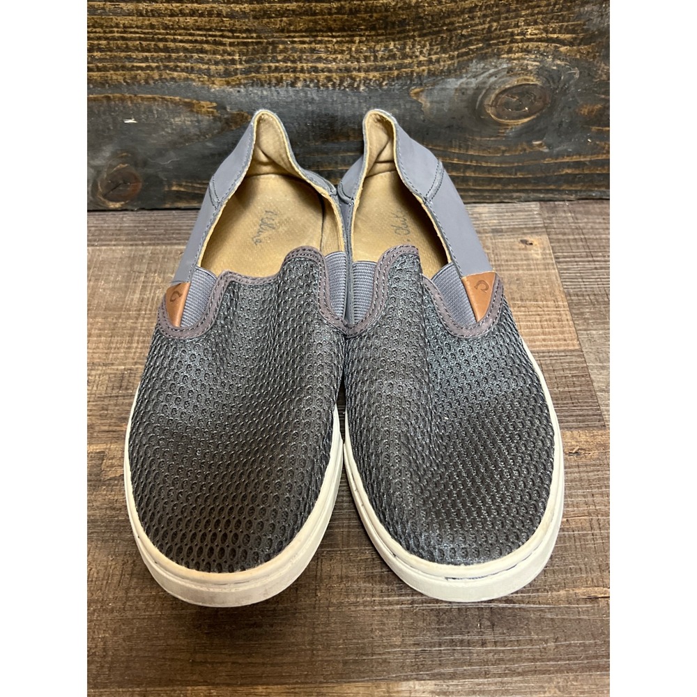 OluKai Pehuea Women's Slip On Shoes Grey‎ Mesh Textile Leather US W7 Athleisure